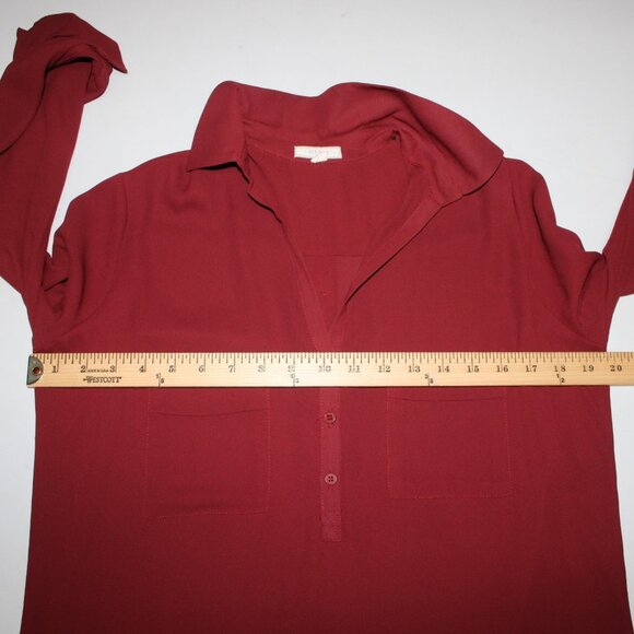 Pleione Top Sz XS Burgundy Red Collared Hi Lo Buttons 100% Polyester Top - Picture 14 of 15